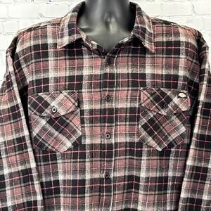 Dickies Heavyweight Flannel Button Front Shirt Grunge Western Red Plaid 2XL XXL